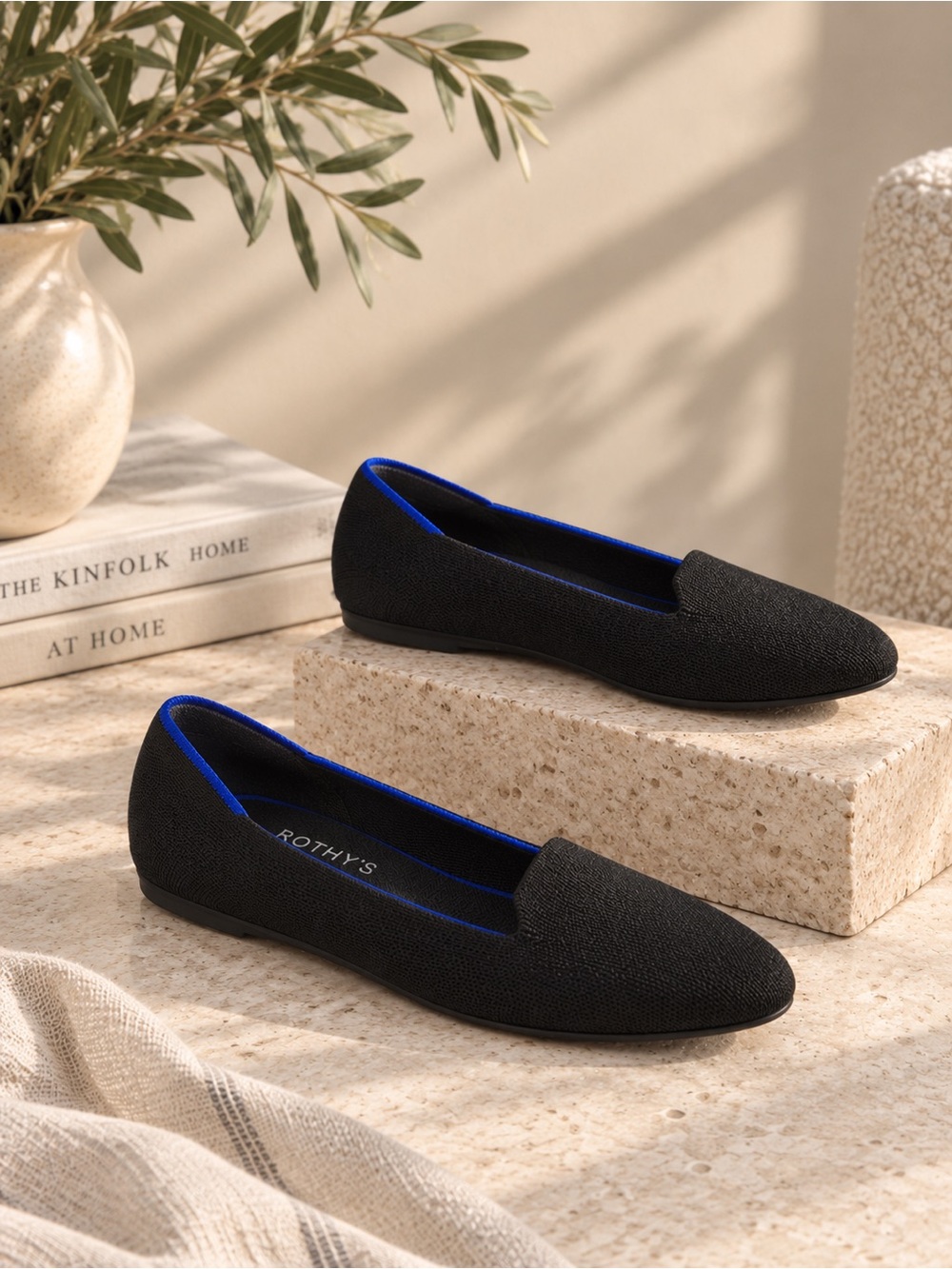 Rothy's The Loafer Black Knit Fabric Slip On Casual Flats, size 9